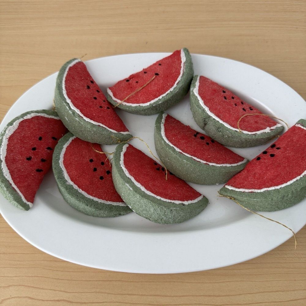 Vintage Handmade Watermelon Slice Ornaments Set of 8 Sugared Fruit Decor Cottage - Picture 6 of 9